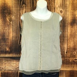 J.Jill - Sage Green Crepe Sleeveless Top W/Lace -M
